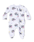 Soccer Balls Playing Soccer Pink - 2 Way Ruffle Back Zipper Footie