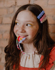 Happy Faces Satin Blue White Pink Hair Clips - BTS24