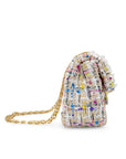 Classic Tweed Handbag with Pearls: Blue