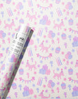 Pink Puppy Birthday Floral Wrapping Paper Roll
