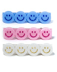Happy Faces Satin Blue White Pink Hair Clips - BTS24