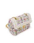 Classic Tweed Handbag with Pearls: Blue