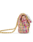 Classic Tweed Handbag with Pearls: Blue