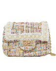 Classic Tweed Handbag with Pearls: Blue