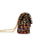 Classic Tweed Handbag with Pearls: Blue