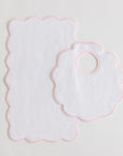 Pink Scallop Edge Burp and Bib Set