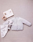 Grey Wool Cashmere Cableknit Trim Cardigan