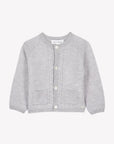 Grey Wool Cashmere Cableknit Trim Cardigan