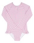 Pink Gingham Rashguard One Piece