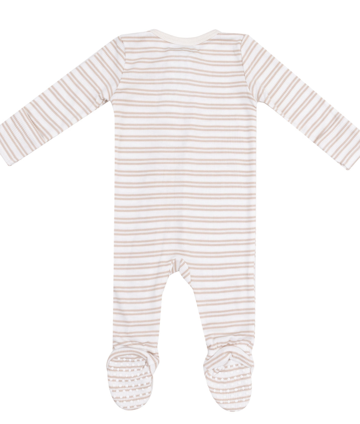Oxford Tan Stripe Ribbed 2 Way Zipper Footie