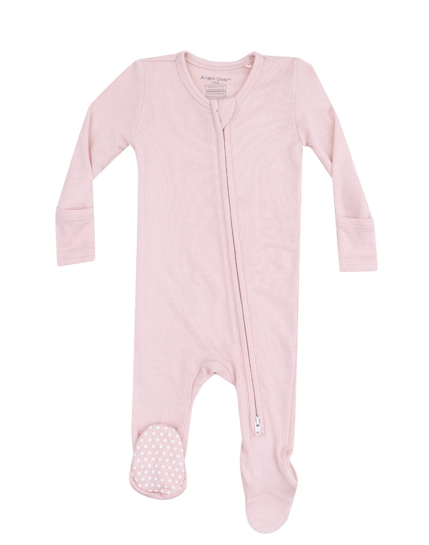 Solid Rose Ribbed 2 Way Zipper Footie