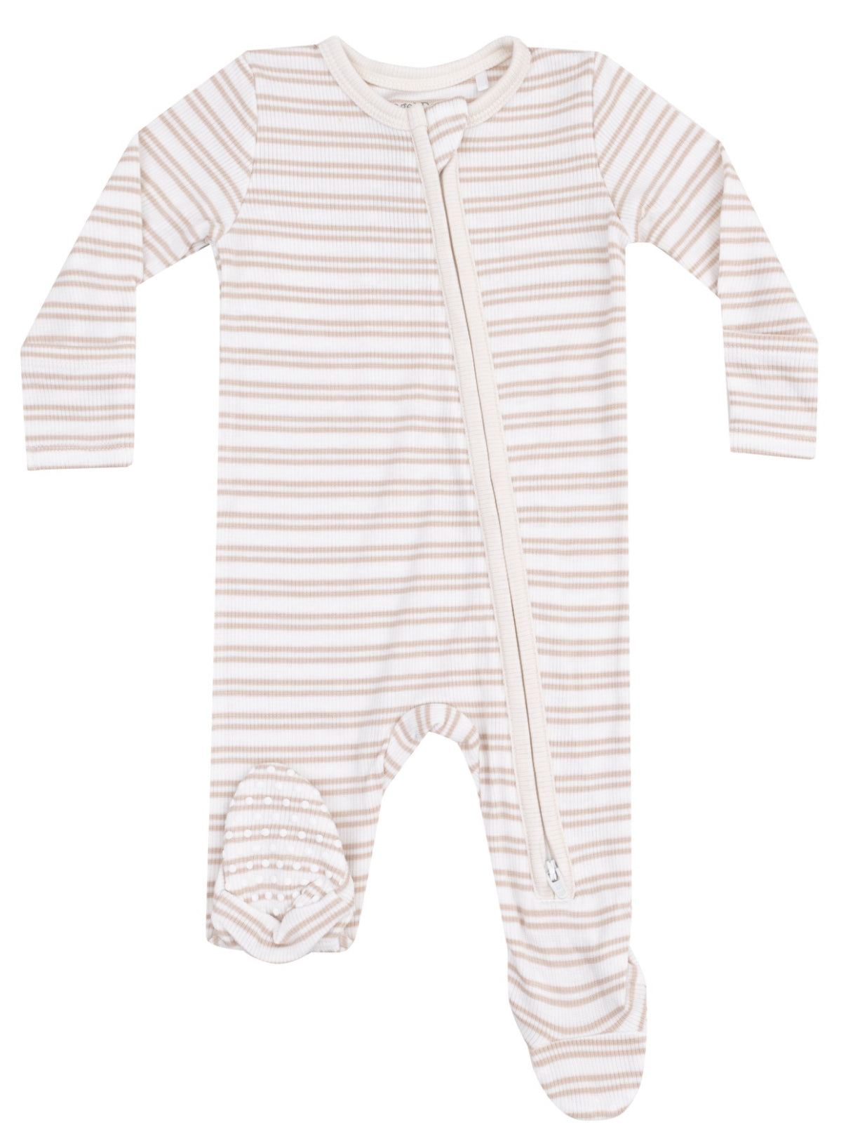 Oxford Tan Stripe Ribbed 2 Way Zipper Footie