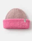 Pink Colorblock Ribbed Fuzzy Beanie