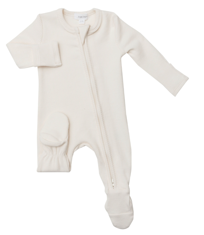 Ivory Ribbed 2 Way Zipper Footie