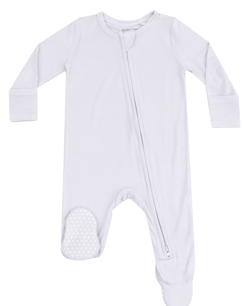 Classic Grey Stripe Zipper Footie