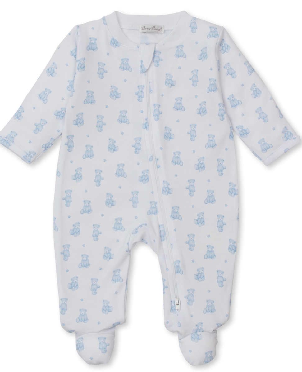 Kissy Kissy Blue Teddy Bear Zip Footie
