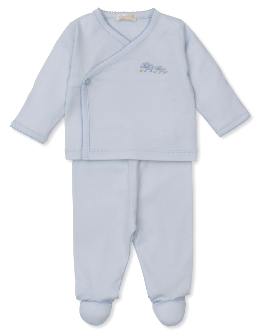 Blue Elephant Embroidered Cross Tee/ Pant Set