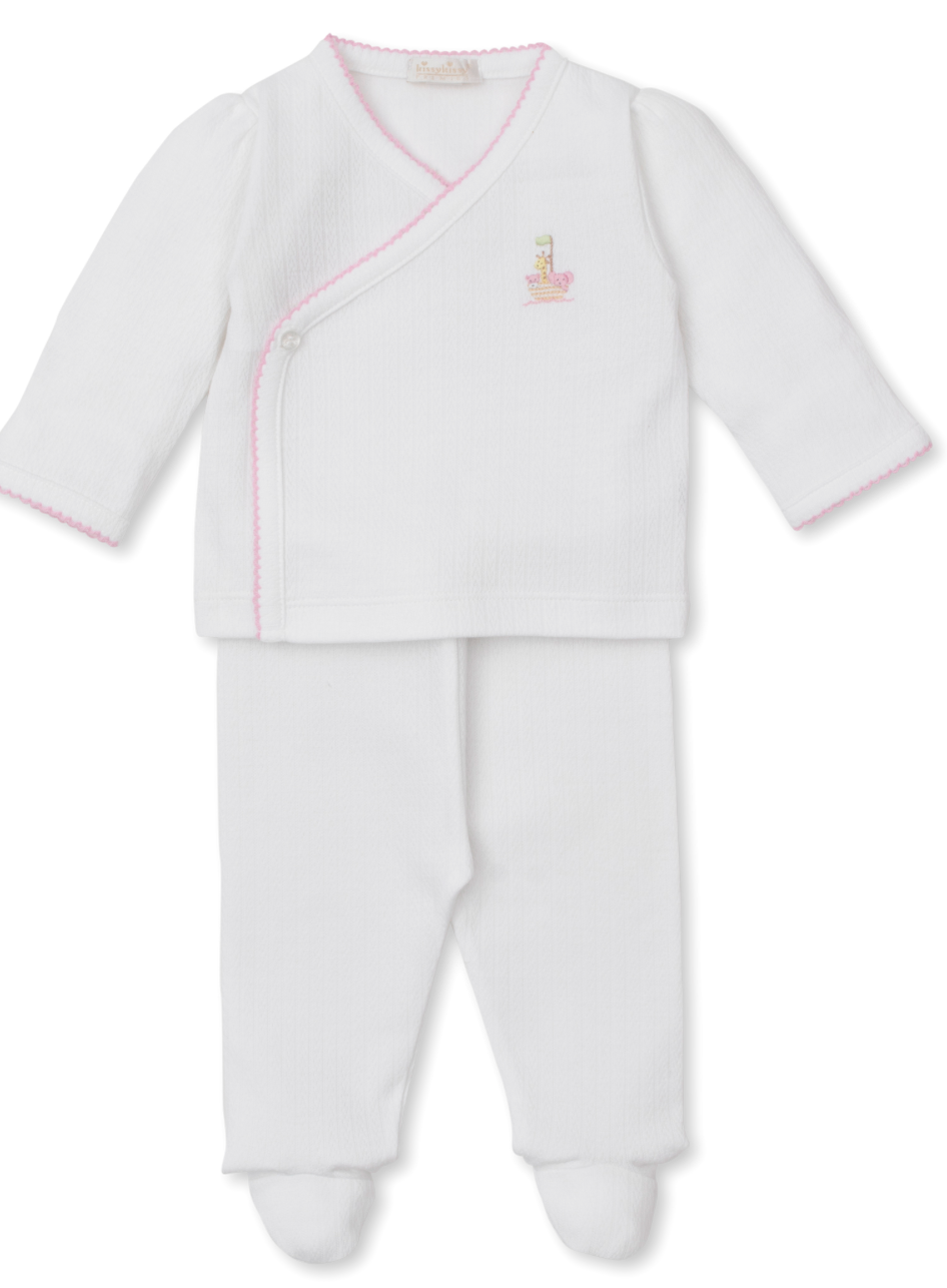 White/ Pink Noah's Ark Hand Embroidered Set