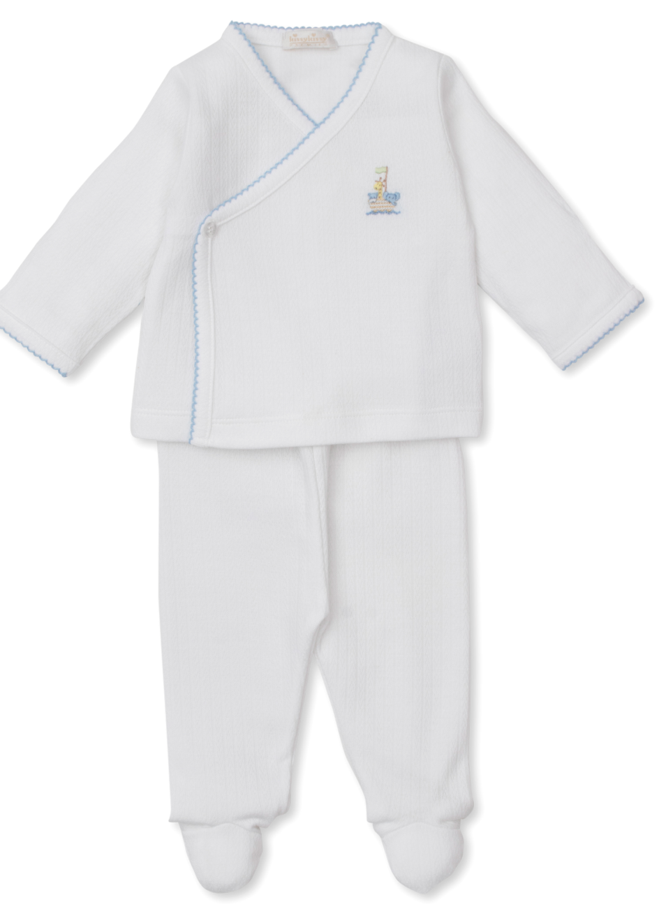 White/ Blue Noah's Ark Hand Embroidered Set