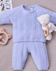 Blue Wool Cashmere Cableknit Set