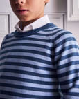 Petrol Blue Stripe Bromo Merino Boy Jumper | La Coqueta