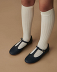 Off White Ribbed Knee High Kids Socks | La Coqueta