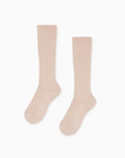 Pale Pink Ribbed Knee High Girl Socks | La Coqueta