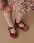 Pale Pink Ribbed Knee High Girl Socks | La Coqueta