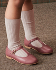 Pale Pink Ribbed Knee High Girl Socks | La Coqueta
