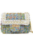 Classic Tweed Handbag with Pearls: Blue