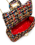 Classic Tweed Handbag with Pearls: Blue