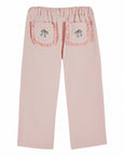Girl's Macaron Pink Cherry Embroidered Pants