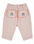 Macaron Pink Cherry Embroidered Baby Pants