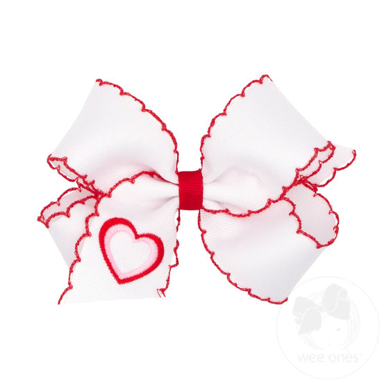 White Heart Embroidered Medium Bow
