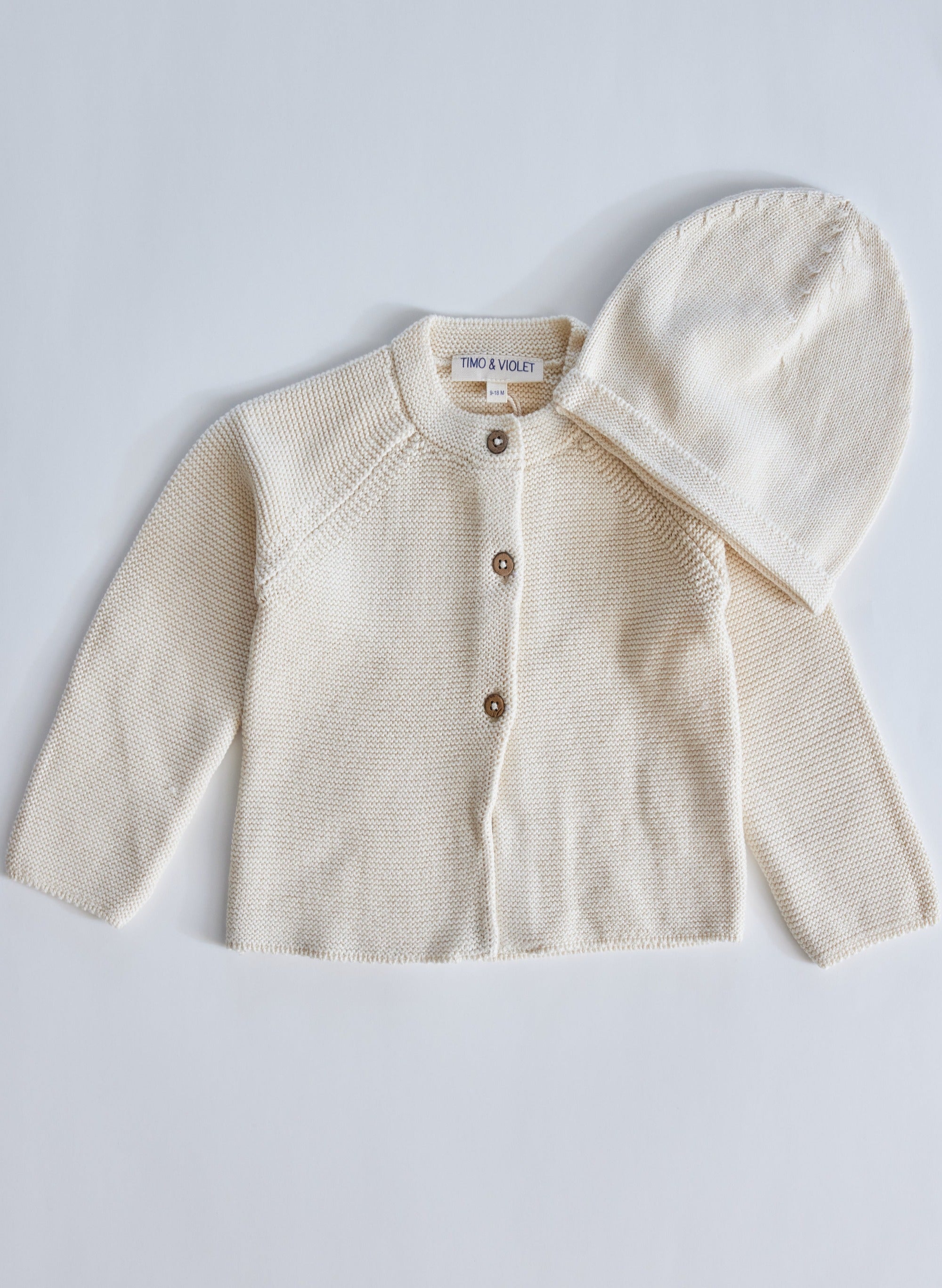 Timo &amp; Violet Ivory Knit Cardigan and Hat Set