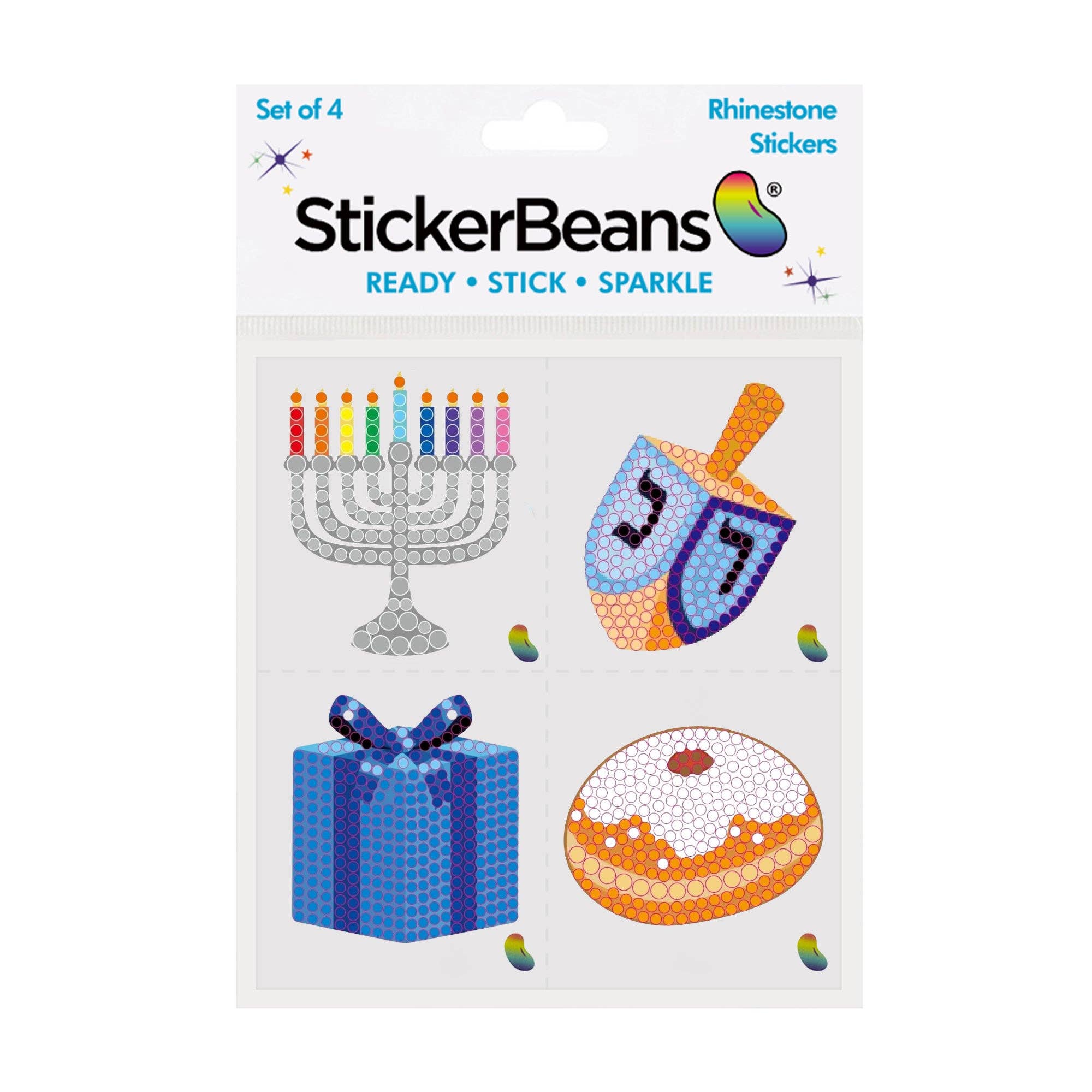 Chanukah Set of 4 2" Rhinestone Stickers Hanukkah