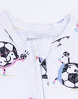 Soccer Balls Playing Soccer Pink - 2 Way Ruffle Back Zipper Footie