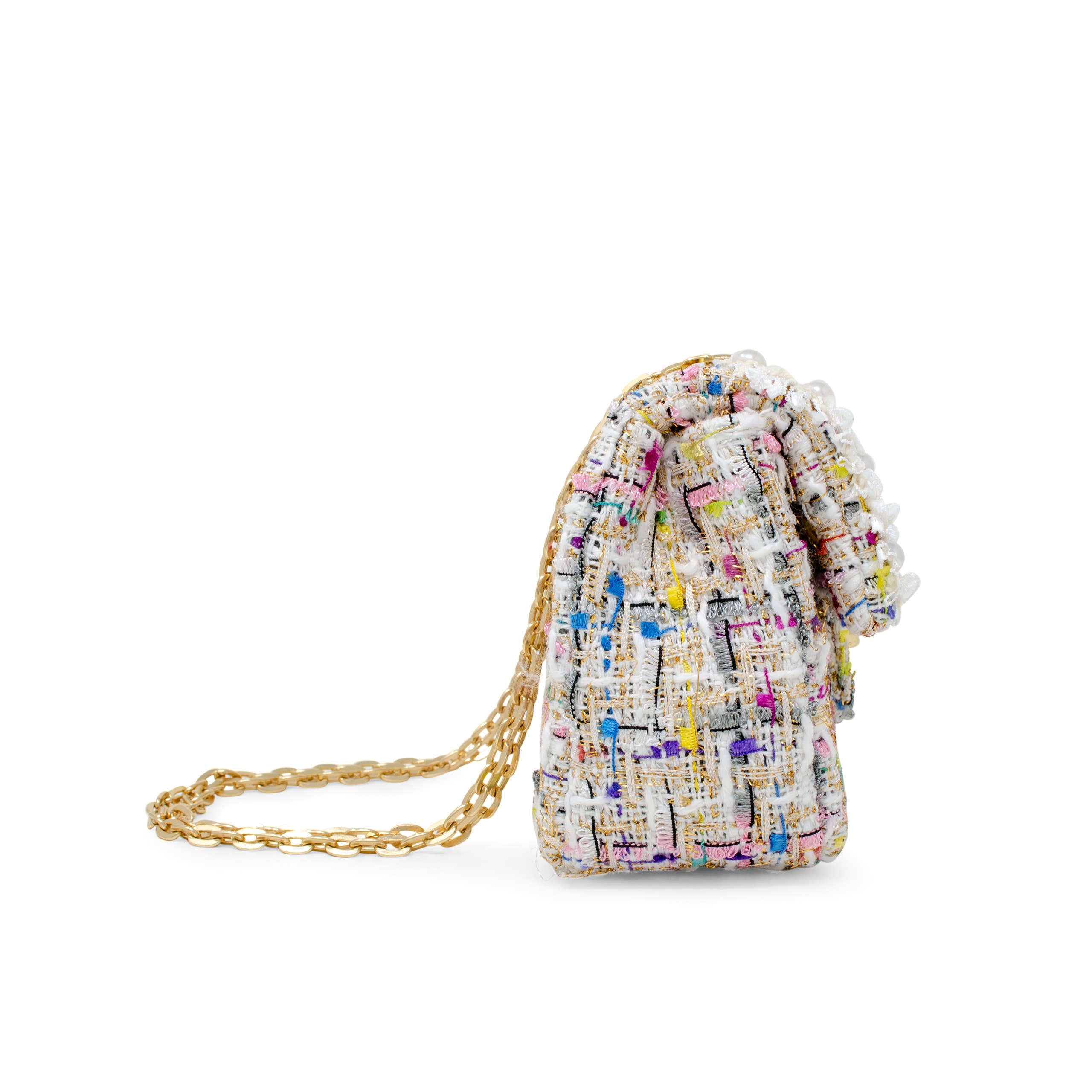 Classic Tweed Handbag with Pearls: Blue