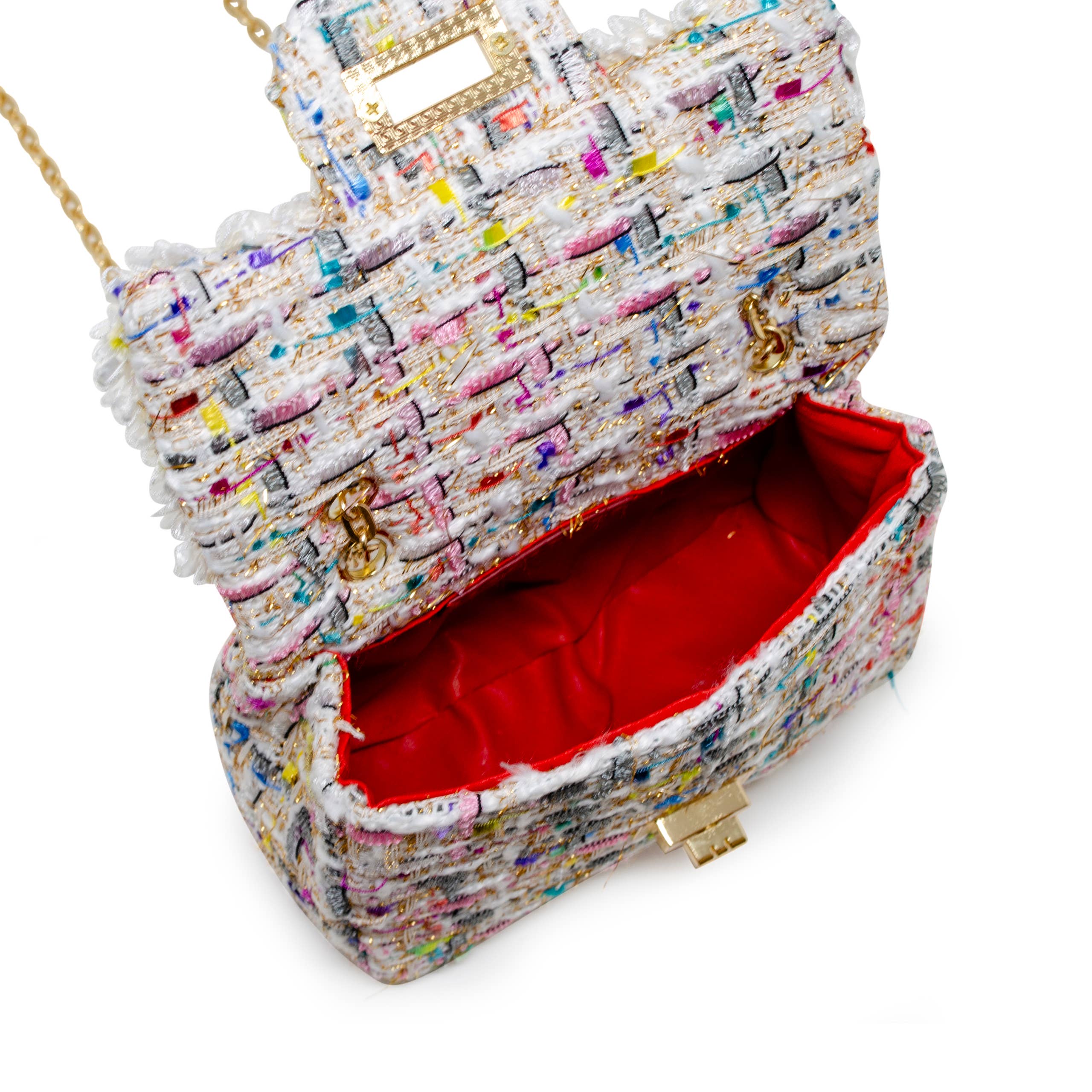 Classic Tweed Handbag with Pearls: Blue