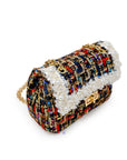 Classic Tweed Handbag with Pearls: Blue