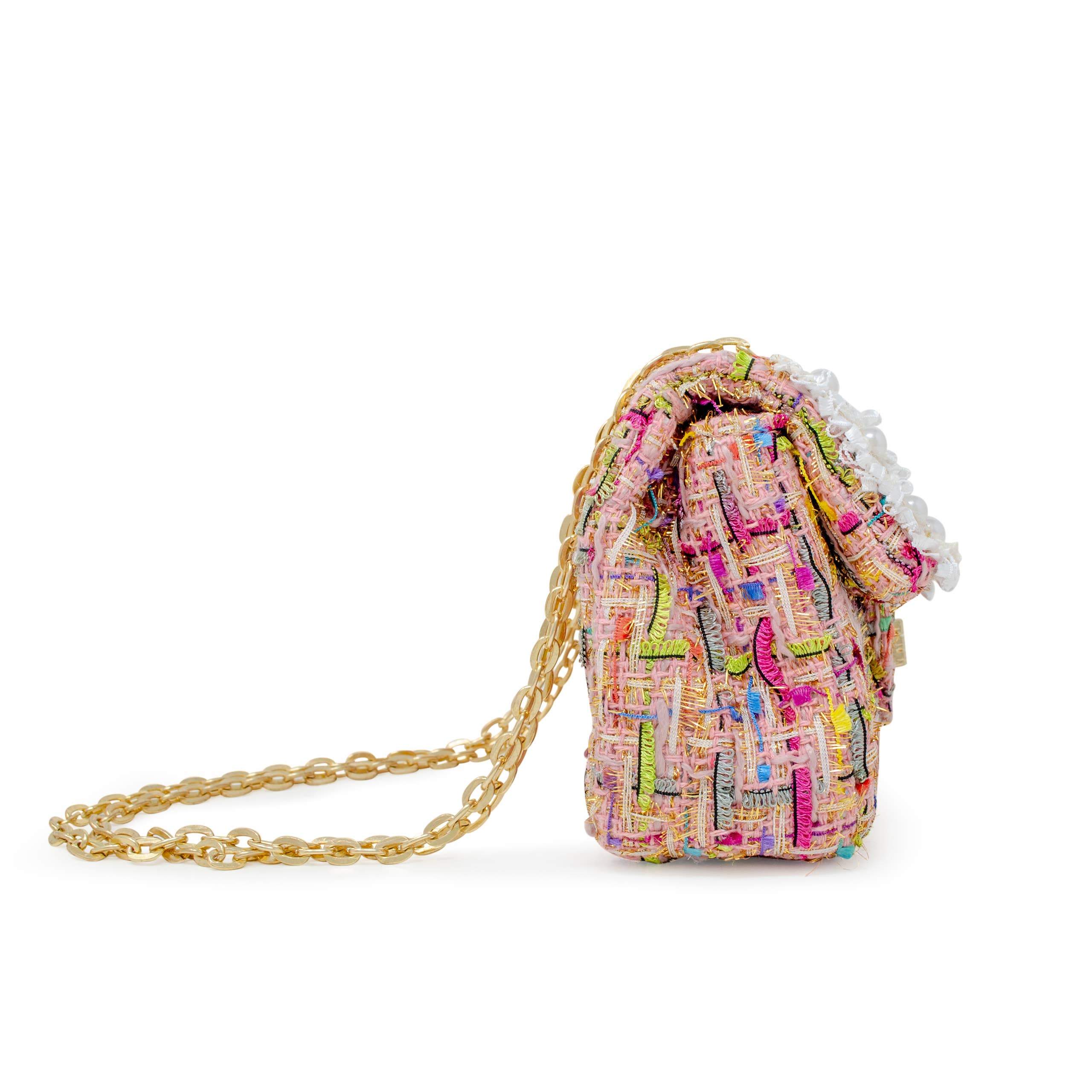 Classic Tweed Handbag with Pearls: Blue
