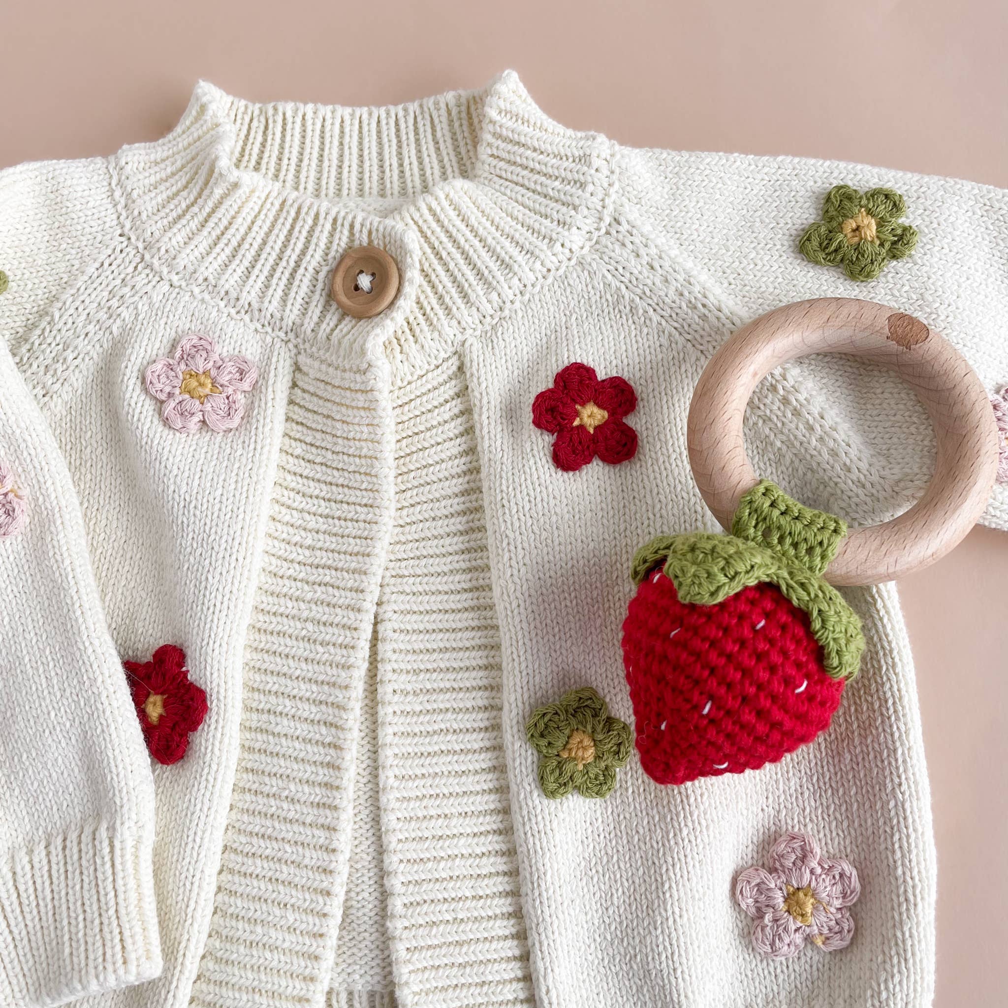 Teether Strawberry Red Cotton Crochet Rattle Baby Toy Summer