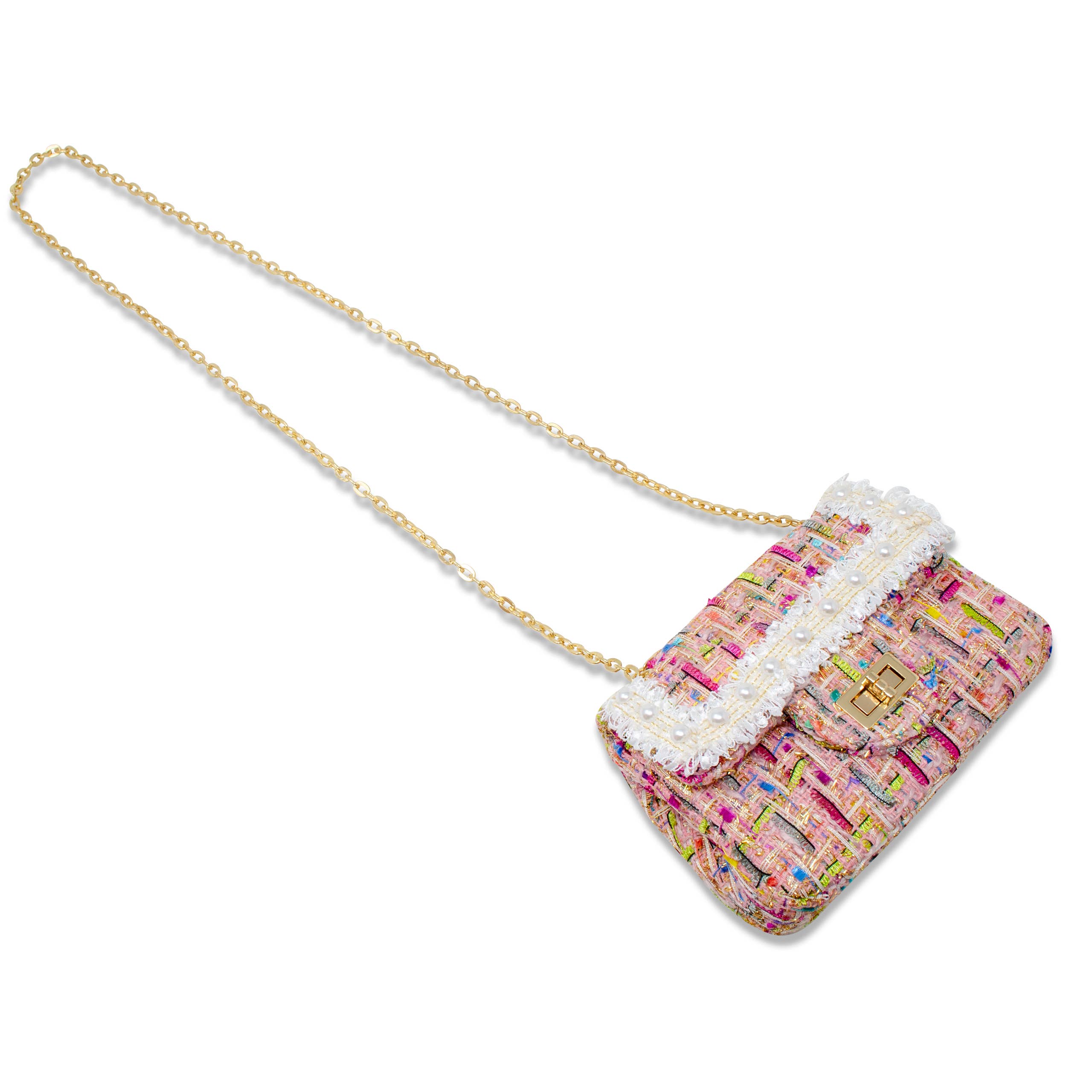 Classic Tweed Handbag with Pearls: Blue