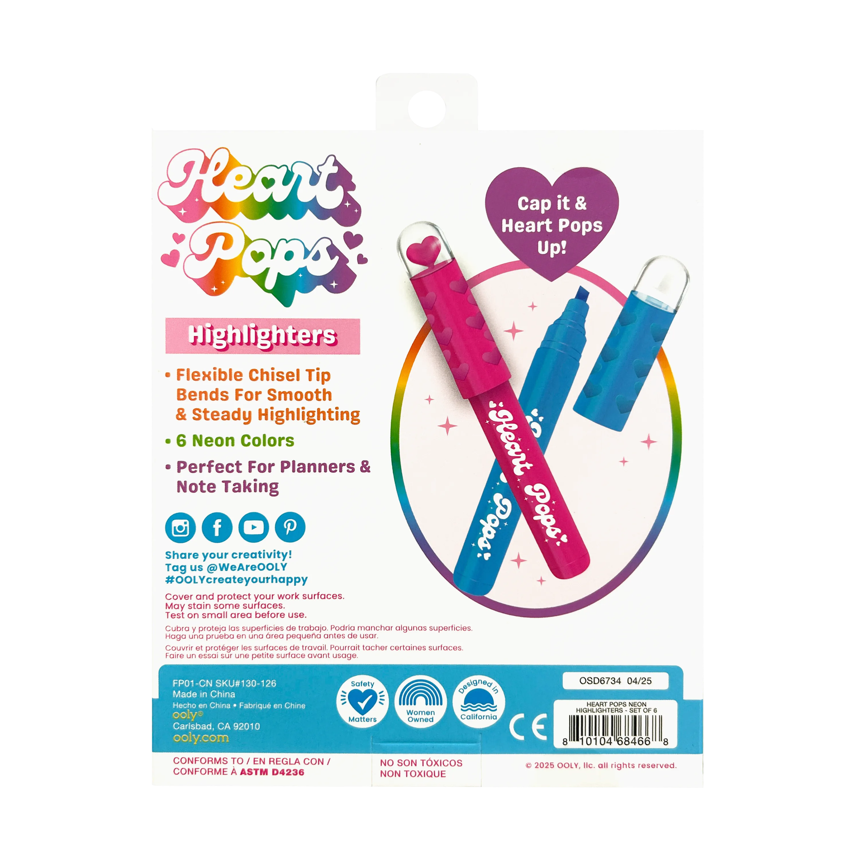 Heart Pops: Neon Highlighters (Set of 6)