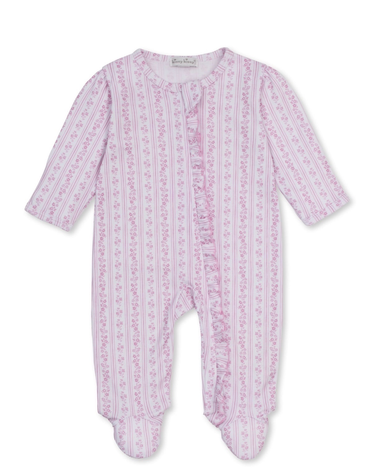 Kissy Kissy Watercolor Floral Stripes Zip Footie