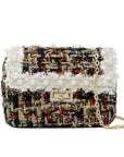 Classic Tweed Handbag with Pearls: Blue