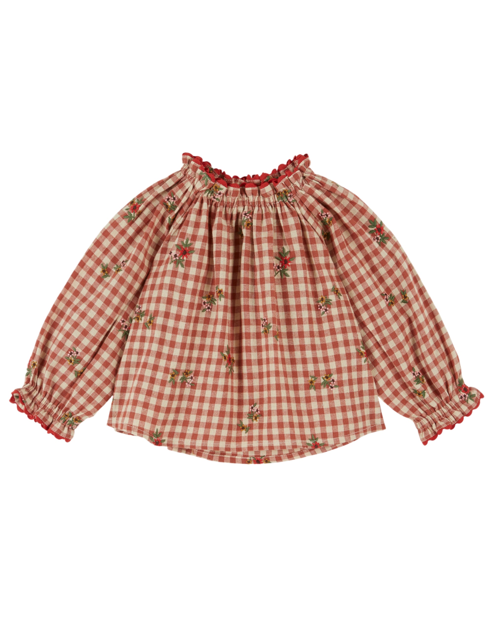 Terracotta Gingham Embroidered Blouse