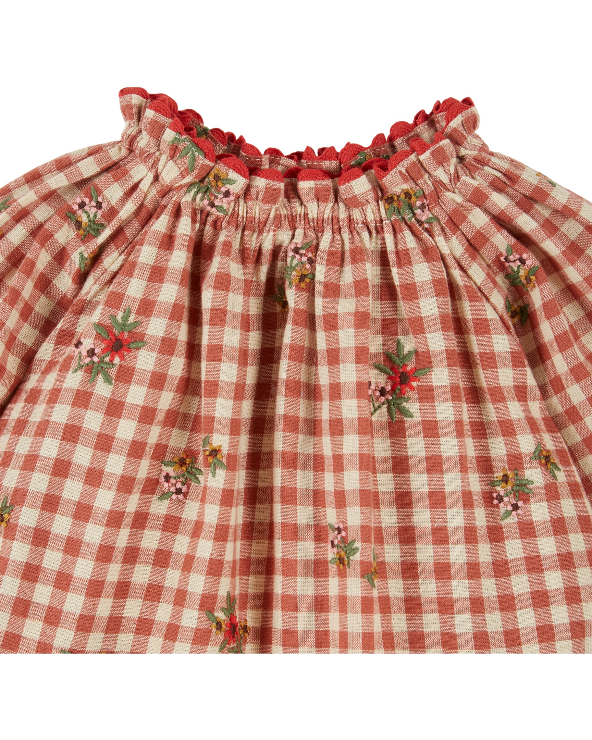 Terracotta Gingham Embroidered Blouse