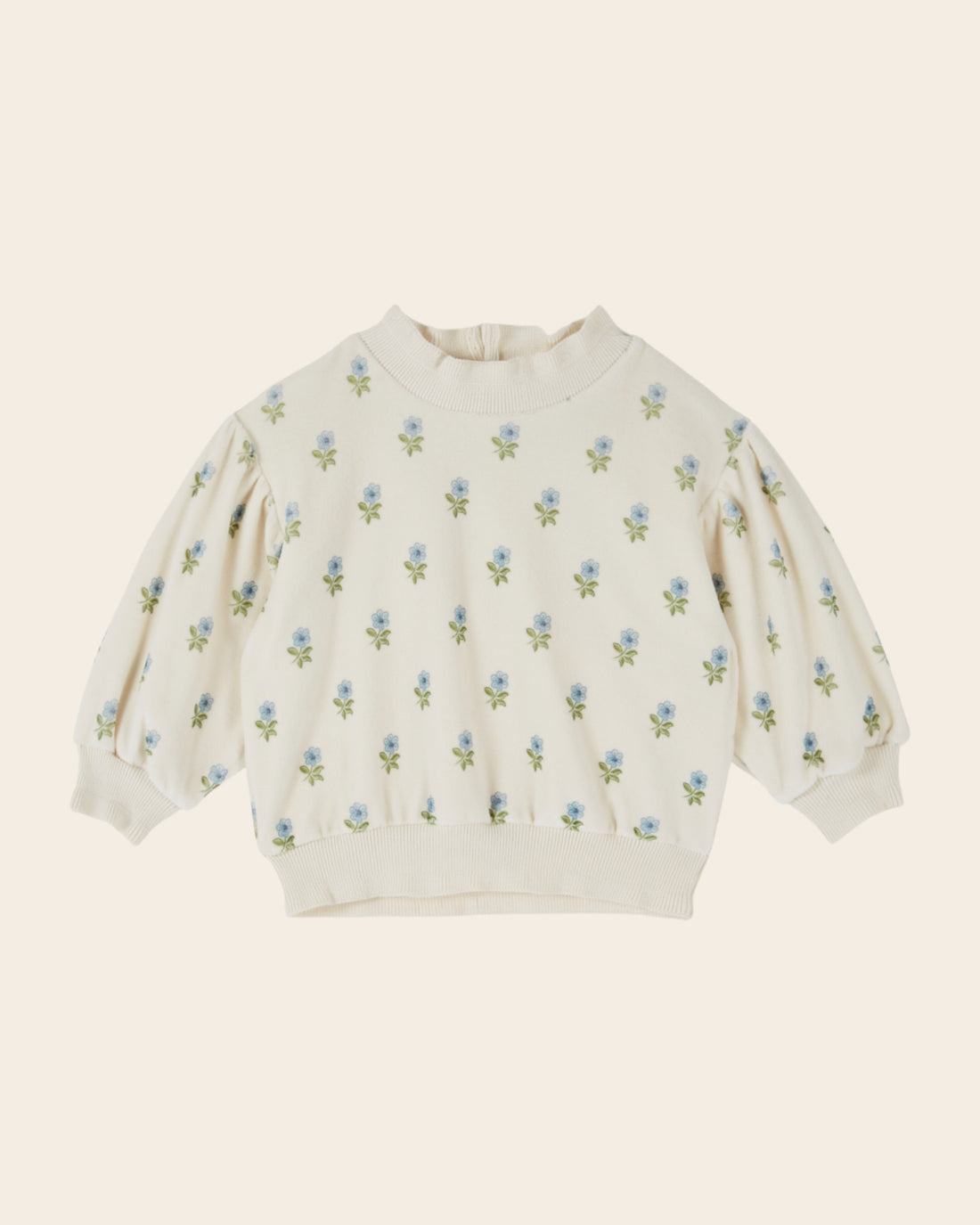 Ecru Floral Velour Sweatshirt