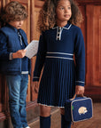 Tartine et Chocolat Navy Knit Pleated Dress